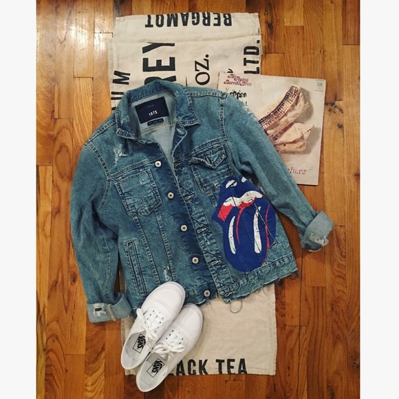 Rolling stones denim jacket zara Clearance
